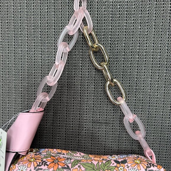 Knotted Shoulder Bag Pink Starlight Floral Design & Chain Strap By No Boundaries - Picture 2 of 9